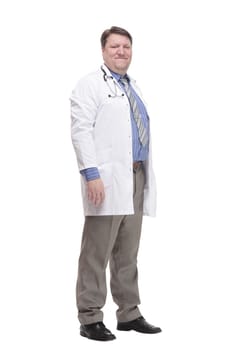 in full growth. friendly doctor in a white coat