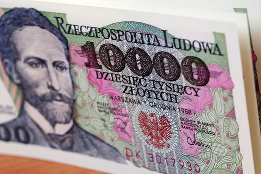 Old Polish money - 10000 Zloty a background 