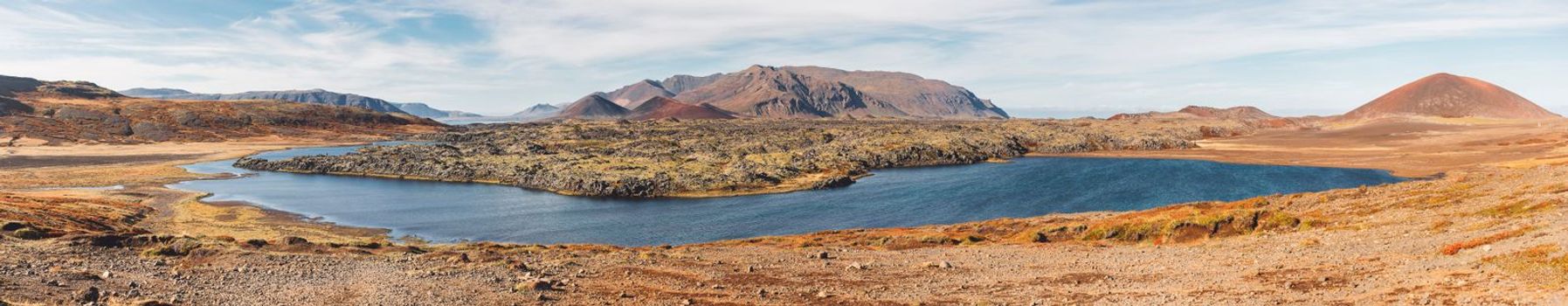 Panorama of Selvallavatn lake in Iceland landscape
