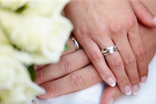 Its a symbol of commitment. Closeup shot of a couples hands on their wedding day.