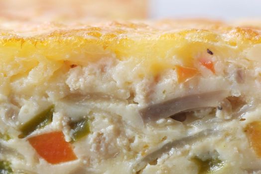 Homemade puff pastry with chicken and vegetables