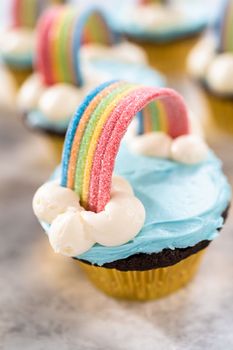 Unicorn rainbow chocolate cupcake