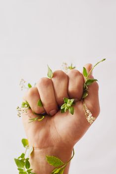 Fight for the fragile. an unidentifiable womans hand clenching flowers in a fist in studio.