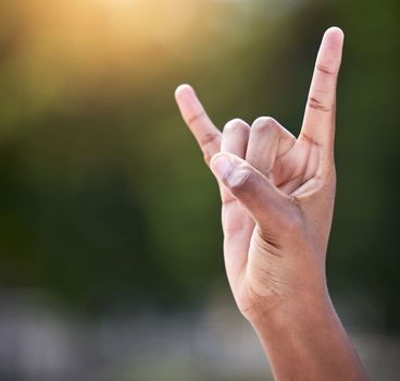 Rock on in this journey of life. an unrecognizable person showing a roll n roll sign with their hands.