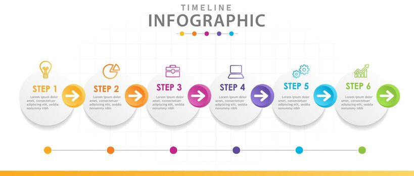 Infographic 6 Steps Modern Timeline Roadmap diagram with circles.