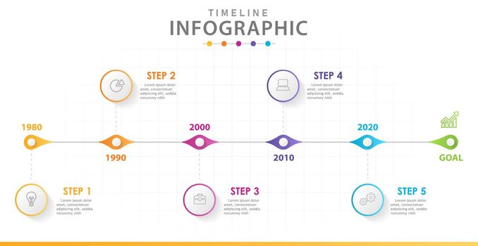 Infographic 6 Steps Modern Timeline Roadmap diagram with lines.