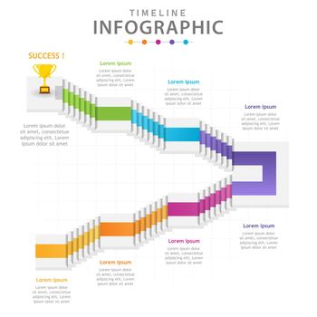 Infographic 6 Steps Modern Timeline Roadmap diagram with 3D Stairs.