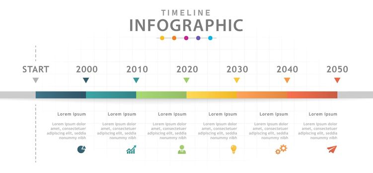 Infographic 6 Steps Modern Timeline Roadmap diagram with year topics.