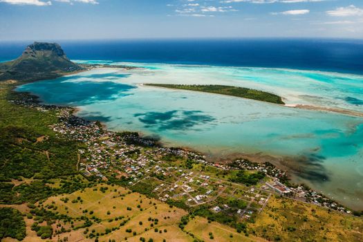 Aerial view of Le Morne Brabant mountain which is in the World Heritage list of the UNESCO