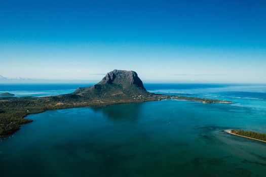 Aerial view of Le Morne Brabant mountain which is in the World Heritage list of the UNESCO