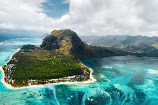 A bird's eye view of Le Morne Brabant on the island of Mauritius