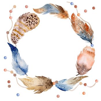 Tribal feather boho watercolor ornament