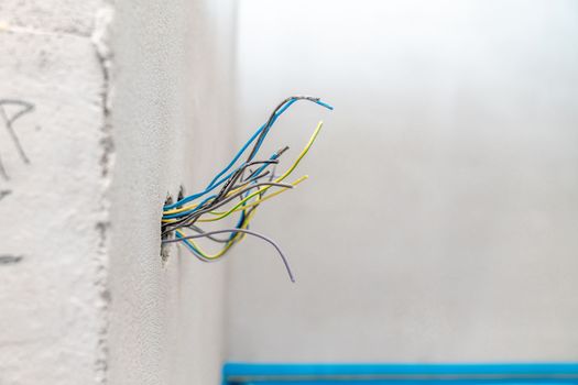 colored wires in the wall, preparation of electrical installation for a new house
