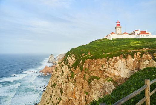 Lighthouse on the westernmost cape of the Eurasian continent Cabo da Roca, Portugal