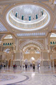 Abu Dhabi, UAE - December 15, 2019: Presidential Palace, Palace of Qasr al-Watan the Palace of the nation inside in Abu Dhabi city in Arab Emirates