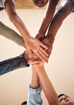 Hands, business people and partnership for team, collaboration and agreement. Diversity, stack and teamwork for group project, support and solidarity for team building, motivation and community trust