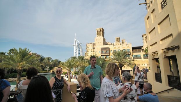 Dubai, UAE - December 14, 2019: Souk Madinat Jumeirah with tourists