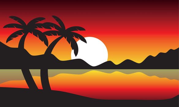 Evening beach, vector illustration