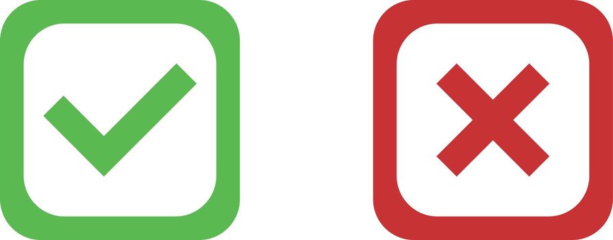 red cross and green check mark, vector
