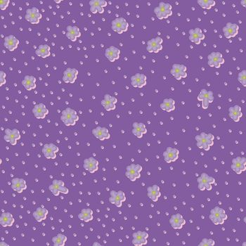 Purple flowers in endless design with polka dots