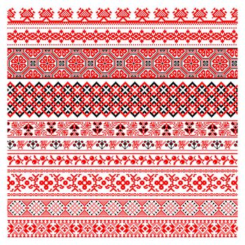 Set of Pixelized pattern Vyshyvanka Traditional Ukrainian Seamless Pattern slavic ornament