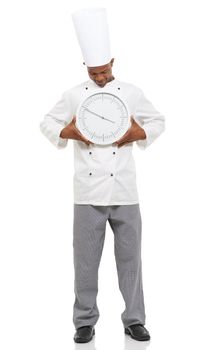 Us chefs are always on the clock. Portrait of an african chef holding a clock.