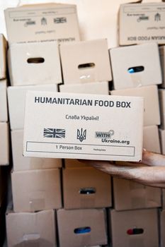 Boxes with humanitarian aid to Ukraine from UK
