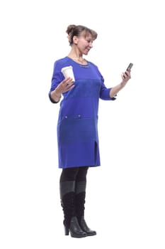 Business woman lawyer professional with smart phone drinking coffee