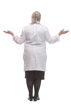 Back view of a female doctor looking at white.