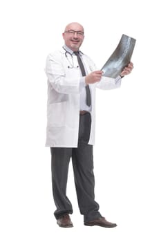 mature doctor with x-ray .isolated on a white background.
