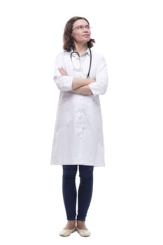 Mature female doctor with stethoscope. isolated on a white