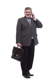 Executive business man with a smartphone. isolated on a white