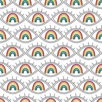 Esoteric Eyes with rainbow seamless pattern brown