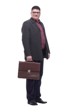 Mature business man with a leather briefcase.