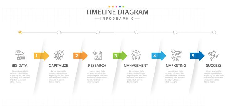 Infographic template for business. 6 Steps Timeline diagram calendar with modern icons, presentation vector infographic.