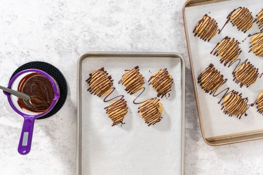 Banana cookies with chocolate drizzle