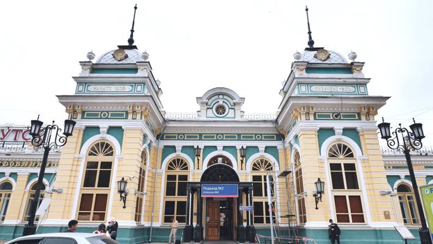 Irkutsk, Russia - August 21, 2021: Railway station of Irkutsk Russia