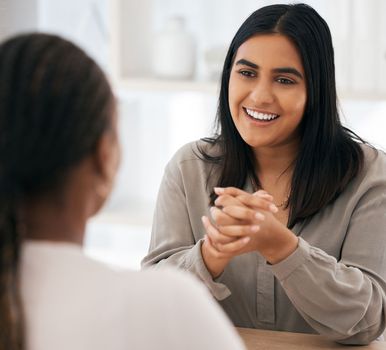 Meeting, human resources and interview with a business woman talking to an employee during the recruitment process. Hiring, strategy and planning with a female worker and coworker in discussion
