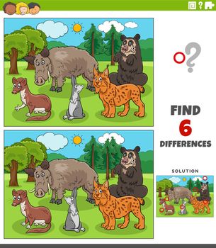 differences game with cartoon wild animal characters