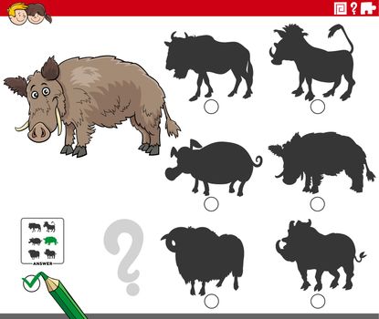 shadow game with cartoon wild boar animal character