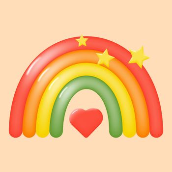 Colorful 3d rainbow with stars and a heart.