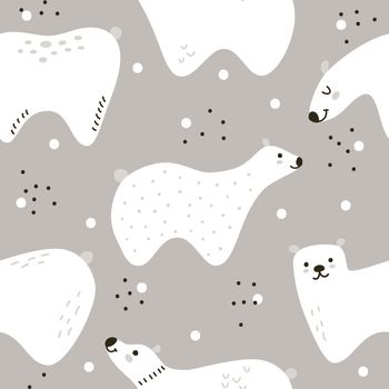Gray pattern with white minimalistic bears in Scandinavian style