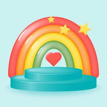 Colorful podium with rainbow for product promotion