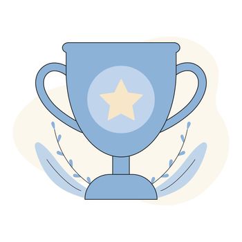 Winner award banner vector illustration, flat cartoon trophy golden cup with first place prize with star, competition reward, victory idea, championship