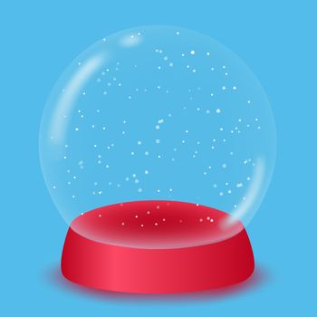 Glass snow globe 3D with snow on a blue background