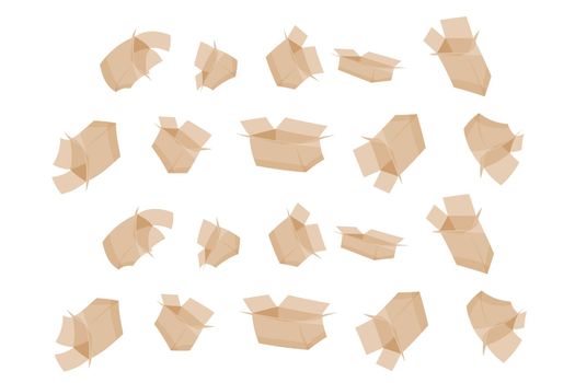 Pattern from cardboard boxes on a white background. The concept of ecology, environmental protection, waste recycling. Vector image.