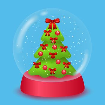 Snow globe with a decorated Christmas tree
