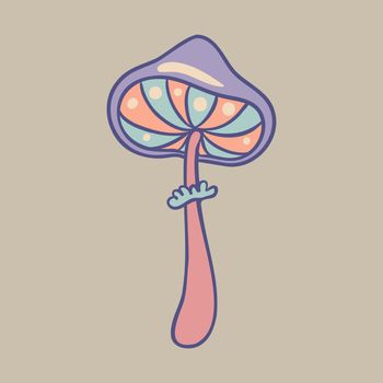 Magic mushroom. Psychedelic hallucination. Vector illustration in pastel colors isolated. 60s trippy hippie art