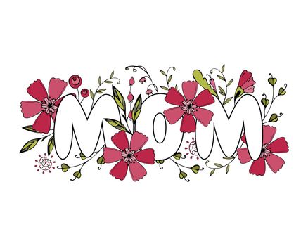 Mom Day card with doodle flowers Viva Magenta color 2023.