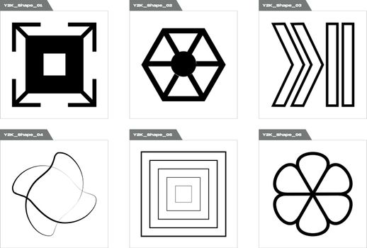 Set of Y2K style vectors of objects. Extraordinary Graphic Assets. Templates for notes, posters.